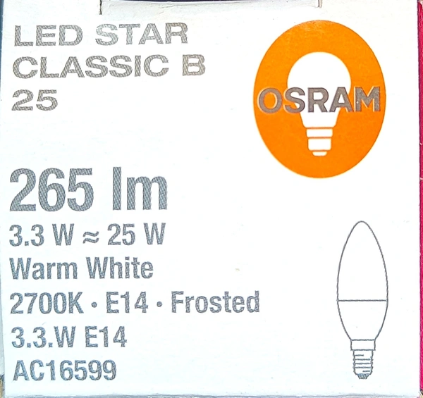 OSRAM LED STAR CLASSIC B 25  3.3W  2700K E14