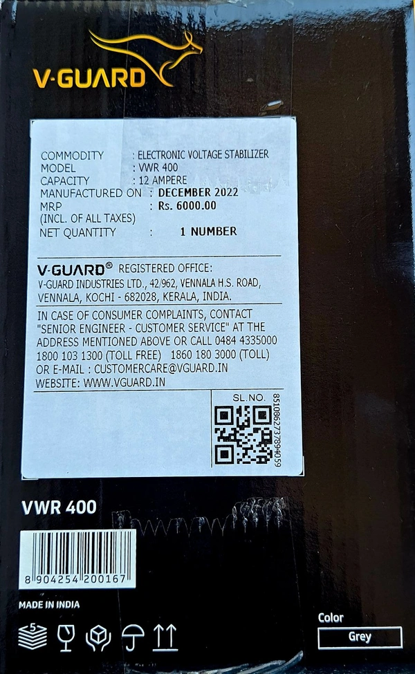 V GAURD VWR 400 130V TO 300V 1.5 TON AC STABILIZER 