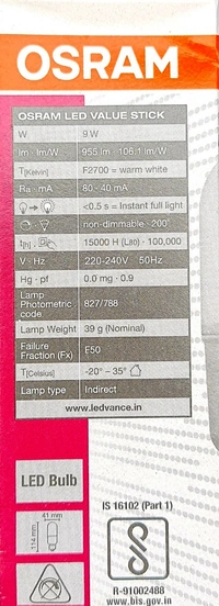 OSRAM LED VALUE STICK 9W/2700K E27