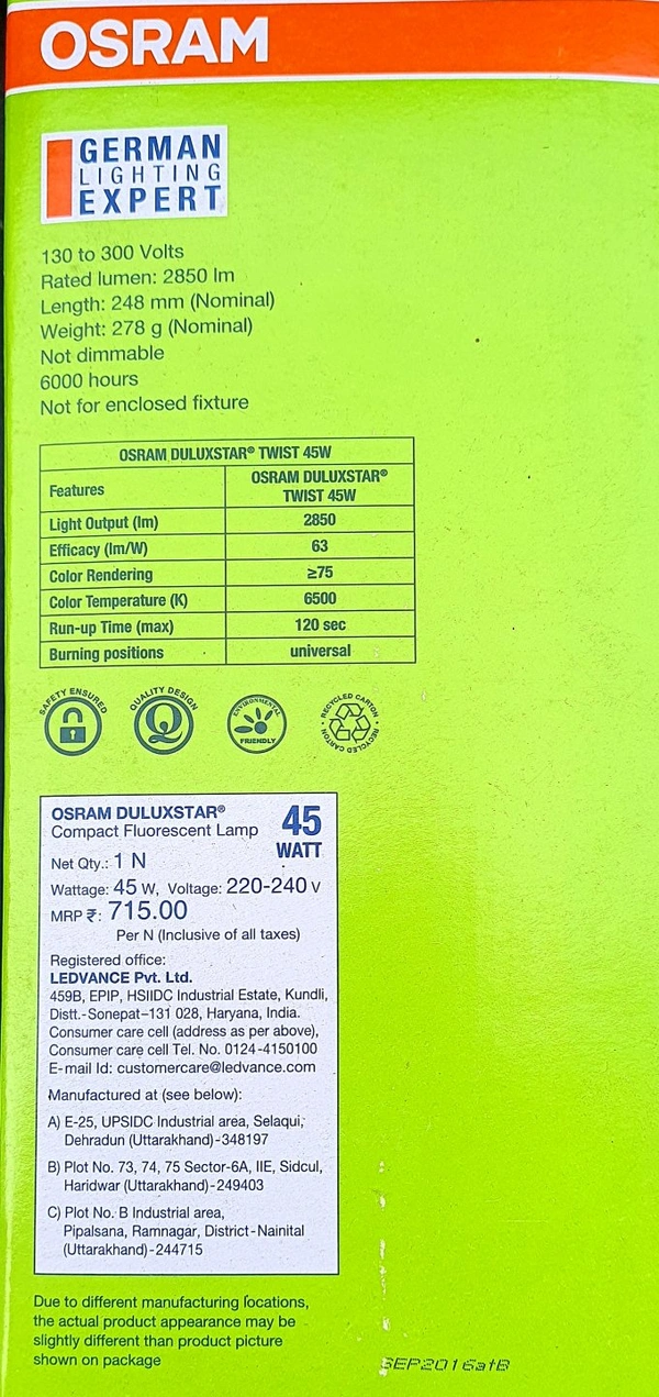 OSRAM DULUXSTAR 45W/865 SPIRIL CFL B22D