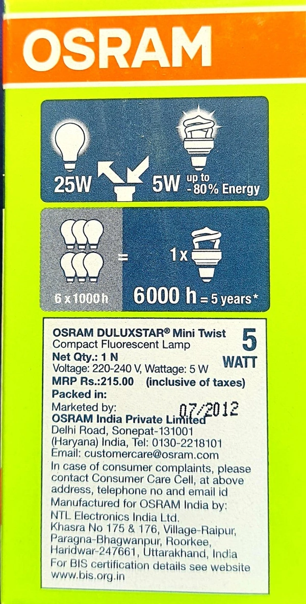 Osram Cfl 5w Spiral WARM White