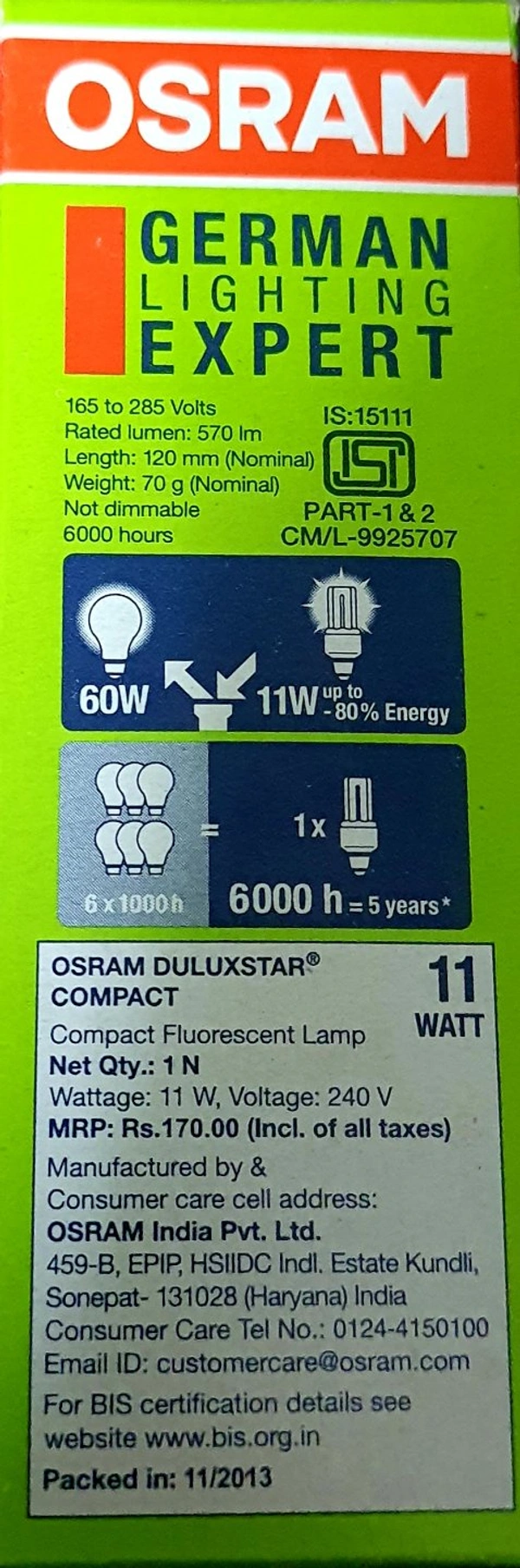 OSRAM 11W/865C 3U GUINE B22D