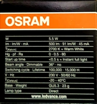 OSRAM LED SPOT LEMR16 36° 5.5W /865  230V GU5.3
