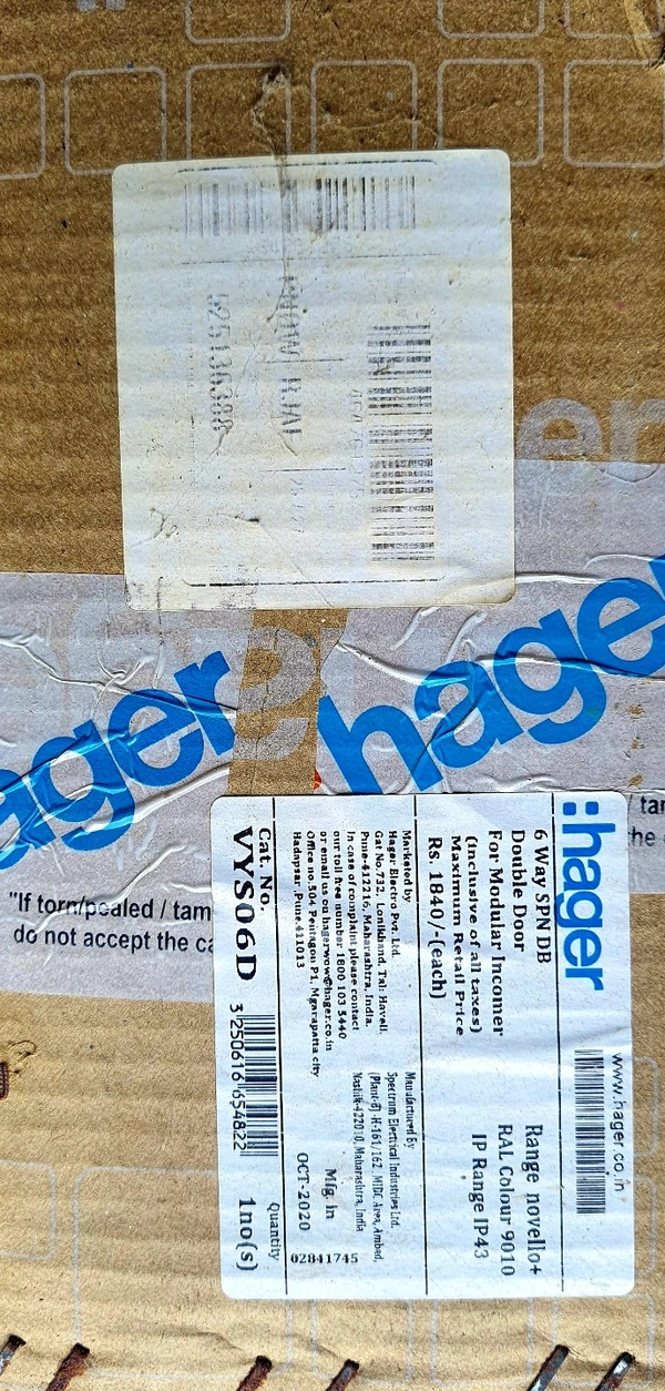 HAGER 6 WAY DODBLE DOOR DB VYS06D