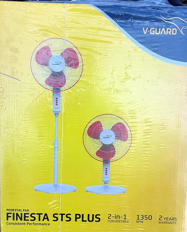 V GUARD FINESTA STS PLUS 1350 RPM  TABEL COM PEDESTAL WHITE & RED COLOUR 