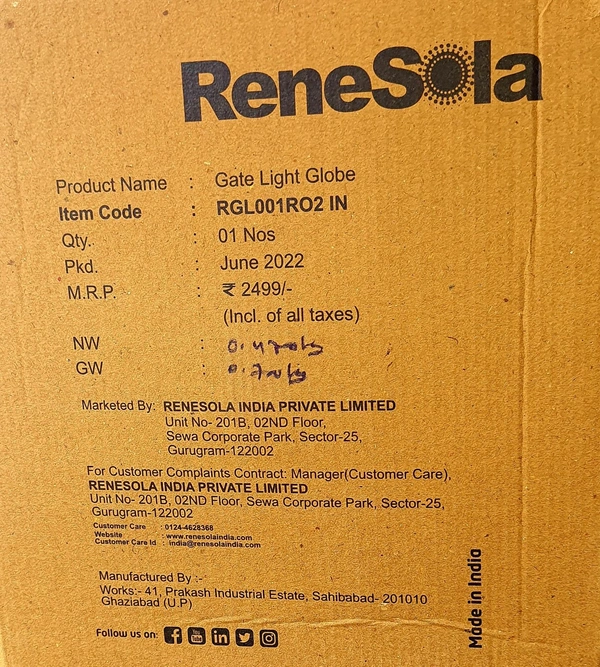 Renesola Gate Lite GLOBE  Bulb Type B22d