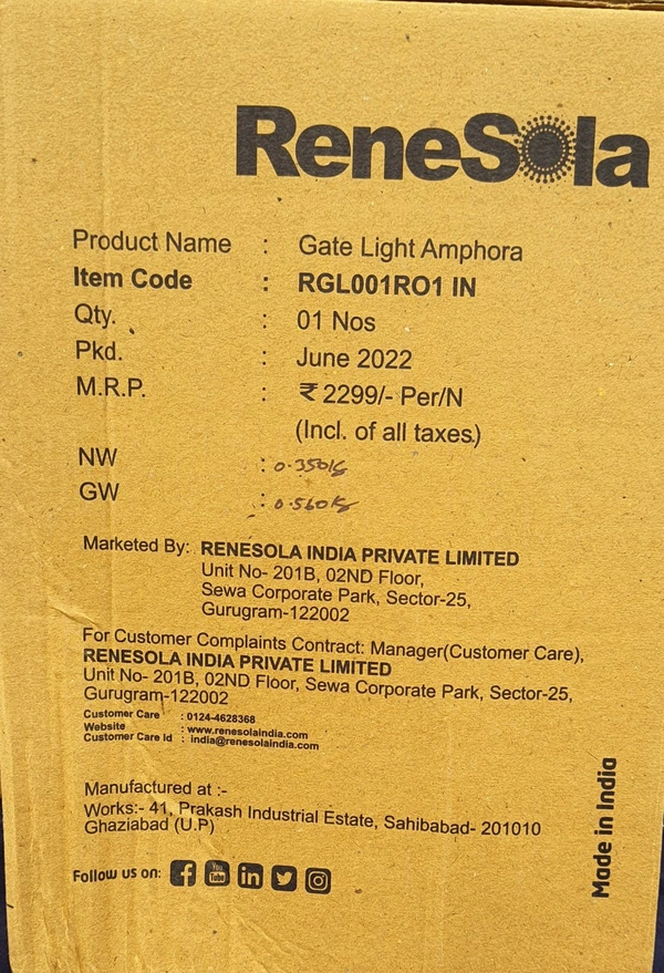 Renesola Gate Lite AMPHORA Frosted B22d 