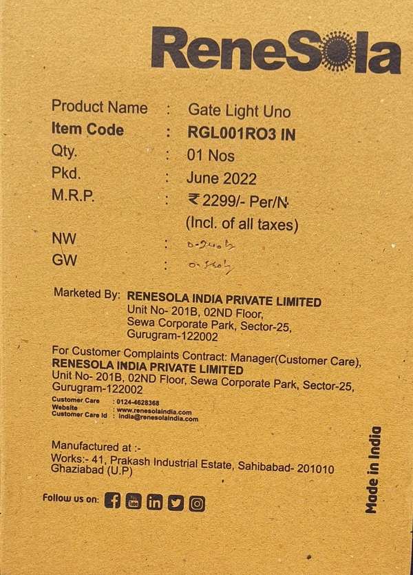 Renesola Gate Lite UNO Frosted B22D