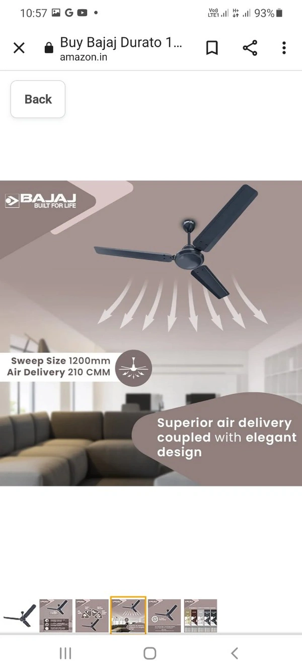 BAJAJ DURATO 12S1 1200MM COAL MINE GREY 3 YEARS WARRANTY 