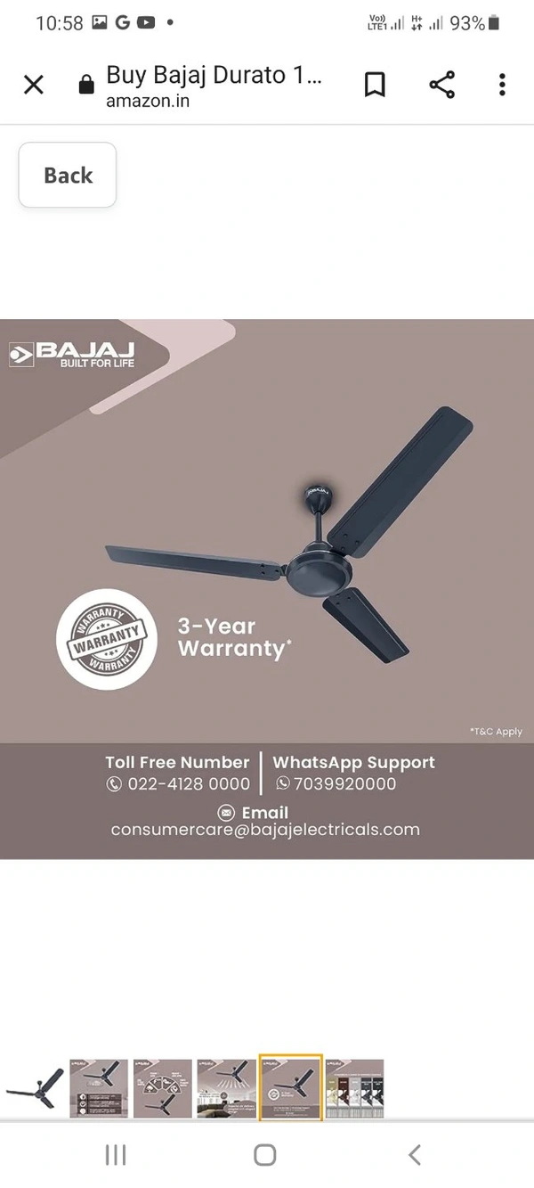 BAJAJ DURATO 12S1 1200MM COAL MINE GREY 3 YEARS WARRANTY 