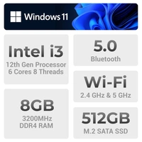 Zebronics ZEBRONICS NBC 3S Intel Core i3 12th Gen 1215U Laptop -(8 GB RAM 3200MHz/ 512 GB M.2 SATA SSD/Windows 11 Home) 15.6” 1080p,Dolby Atmos, Type C Port,Fingerprint Sensor, 38.5Wh Battery (Midnight Blue)