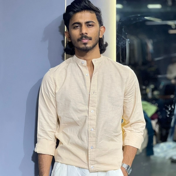 Chinese collar linen shirt (S,L)