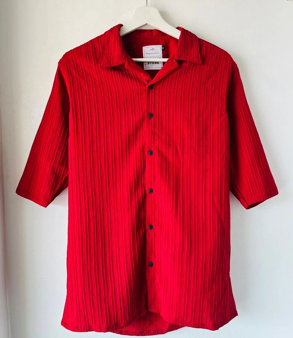 Five  sleeve Crushed Fabric Cuban Collar (M,L,XXL)