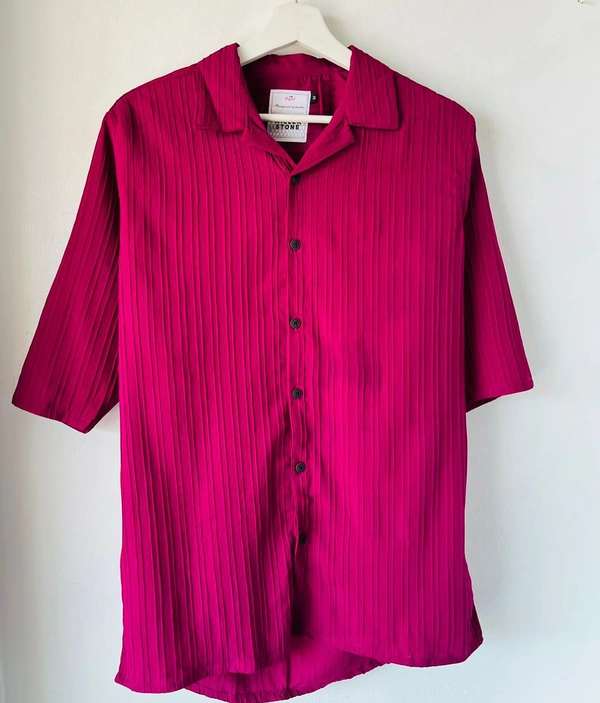 Five  sleeve Crushed Fabric Cuban Collar (XL)