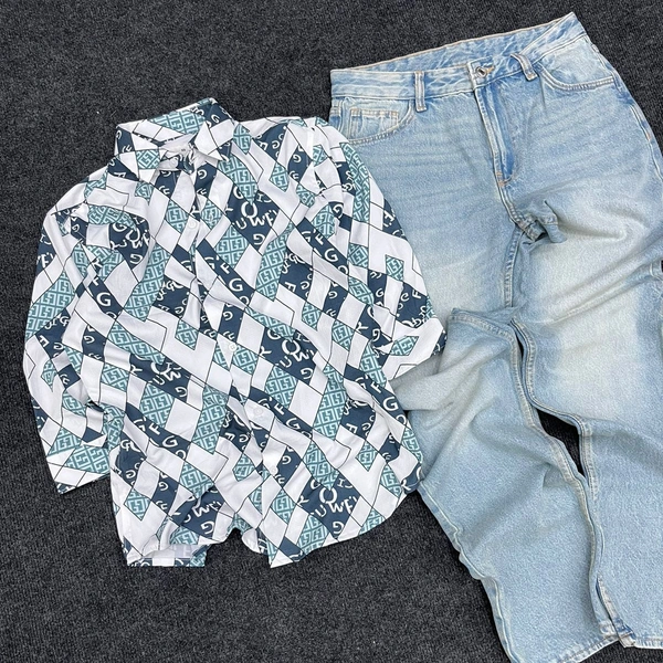 3/4 Sleeve Shirt + Denim Baggy(XS)