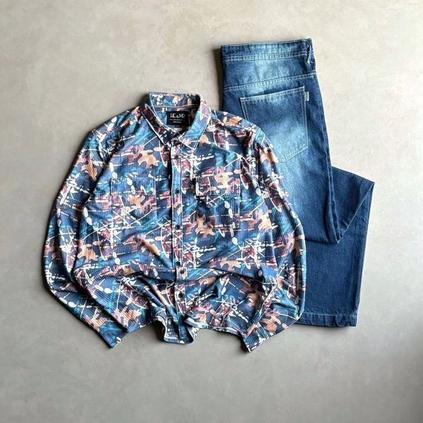 Full Sleeve Printed Shirt+Baggy Jean (XL,36)