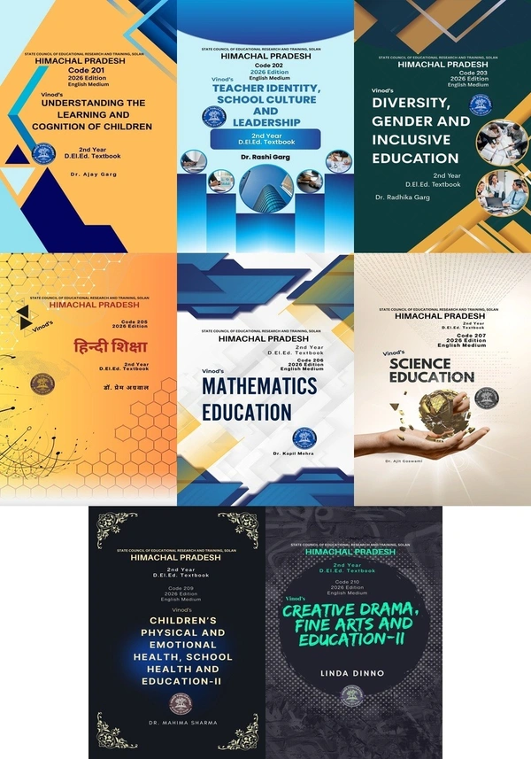 Vinod Himachal 2nd Year D.El.Ed. / J.B.T / E.T.T. 8 Books Set (E) ALL COMPULSORY SUBJECTS + OPTIONAL SUBJECTS (Hindi + Mathematics + Science) English Medium | COMPLETE SET CODE 201 + 202 + 203 + 205 + 206 + 207 + 209 + 210 ; CALL 9218-21-9218 VINOD PUBLICATIONS - Dr. Ajay Garg - Dr. Rashi Garg, Dr. Radhika Garg - Dr. Mahima Sharma - Linda Dinno