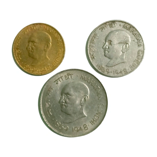 1969 Mahatma Gandhi - 3 different Coins Set, 20 Paise, 50 Paise & 1 Rupee