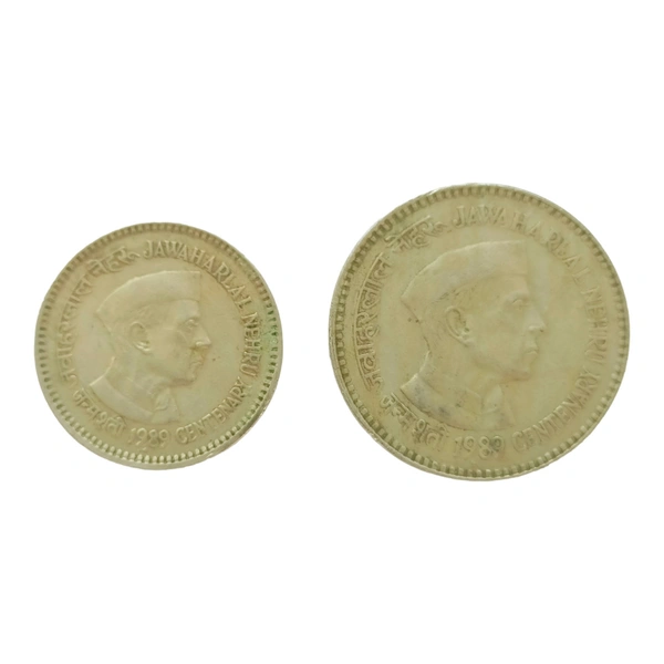 1989 Jawaharlal Nehru Centenary Coins Set of 1 Rupee & 5 Rupees
