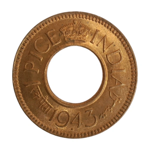 1943 1 Pice (Hole Coin) - George 6th King (UNC)