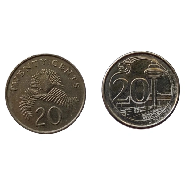 2 Different Singapore 20 Cents Coins Set