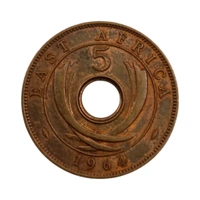 1964 East Africa 5 Cents Coin - Used (XF+)