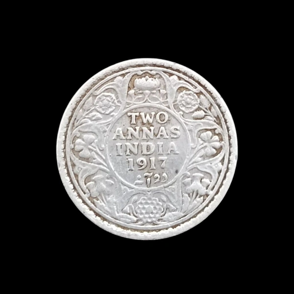 1917 2 Annas Silver Coin - George 5th King 