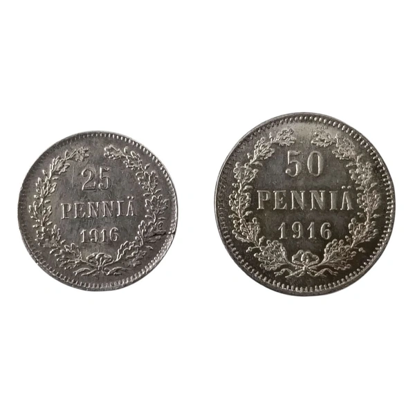 1916 Finland 25 & 50 Pennia - Silver Set