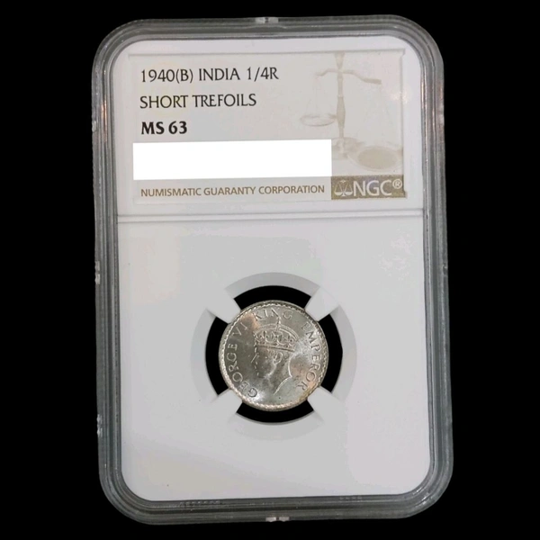 1940(B) India 1/4 Rupee Silver GRADED Coin - MS63