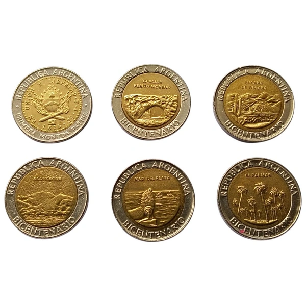 Argentina 6 Different 1 Peso Coins Set
