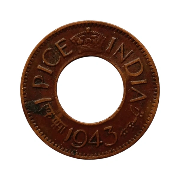 (1943 - 1947) 1 Pice (HOLE COIN) - George 6th King - Used Coin