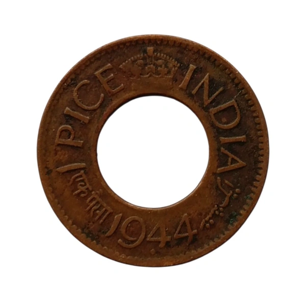 (1943 - 1947) 1 Pice (HOLE COIN) - George 6th King - Used Coin