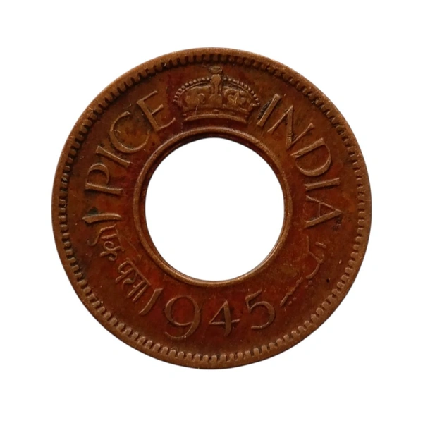 (1943 - 1947) 1 Pice (HOLE COIN) - George 6th King - Used Coin