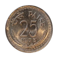1973 25 Paise UNC coin - Hyderabad - SCARCE