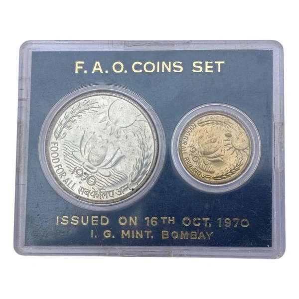 1970 FAO Coins Set - 10 Rupees & 20 Paise Coins - Food For All 