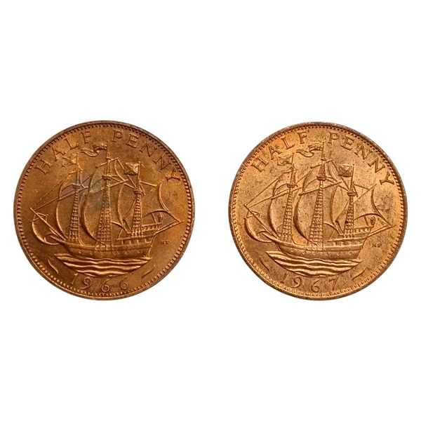 1966 & 1967 U.K. Half Penny Set (GEM UNC)