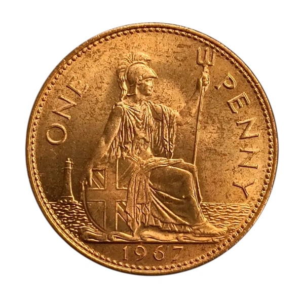 1967 U.K. 1 Penny UNC Coin - Elizabeth - 2nd
