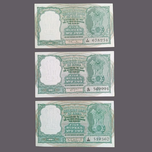 All 3 Signature Set of GEM UNC Notes - Fafda 5 Rupees Notes