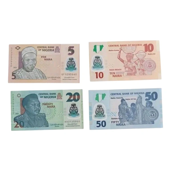 Nigeria 4 Different Polymer Currencies - 5, 10, 20 & 50 Notes