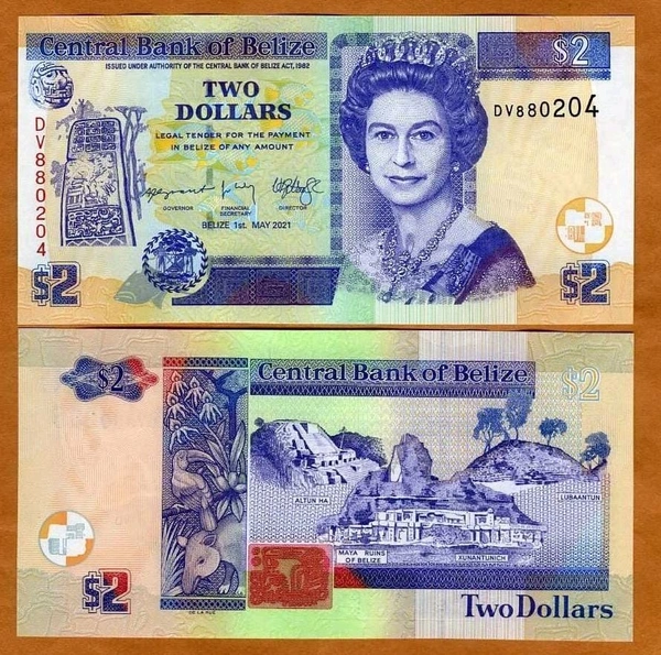 2021 Belize 2 Dollars - UNC note