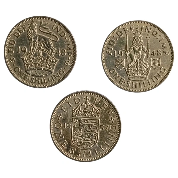 U.K. 3 Different - 1 Shilling Coins Set