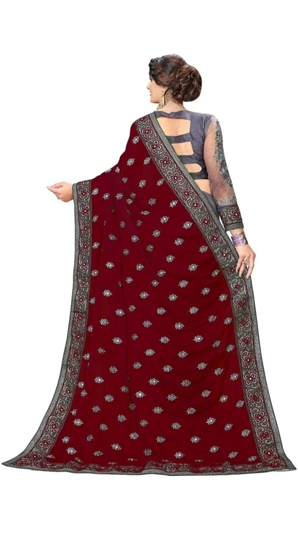 Zora Embellished Bollywood Silk Blend Net Saree - Maroon
