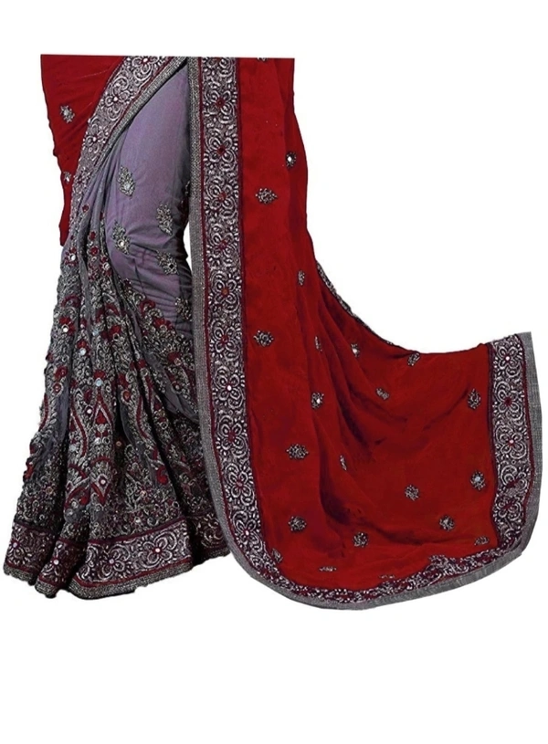 Zora Embellished Bollywood Silk Blend Net Saree - Maroon