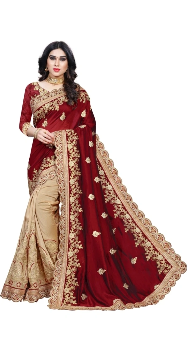 Zora Embroidered Bollywood Silk Blend Art Silk Saree - Maroon
