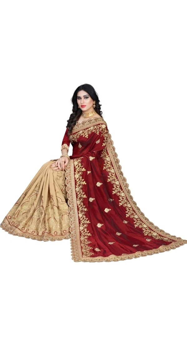 Zora Embroidered Bollywood Silk Blend Art Silk Saree - Maroon