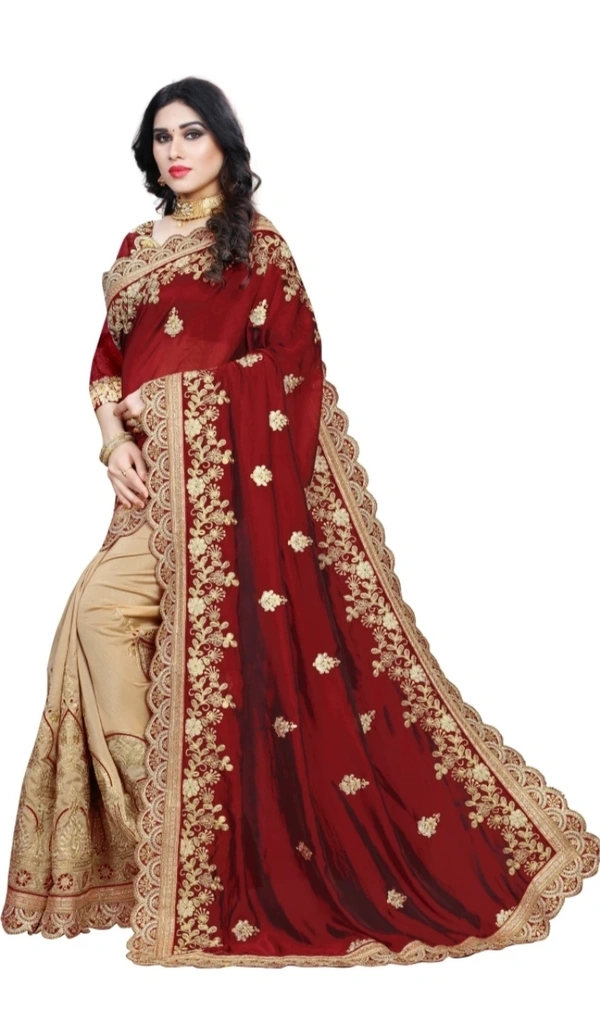 Zora Embroidered Bollywood Silk Blend Art Silk Saree - Maroon