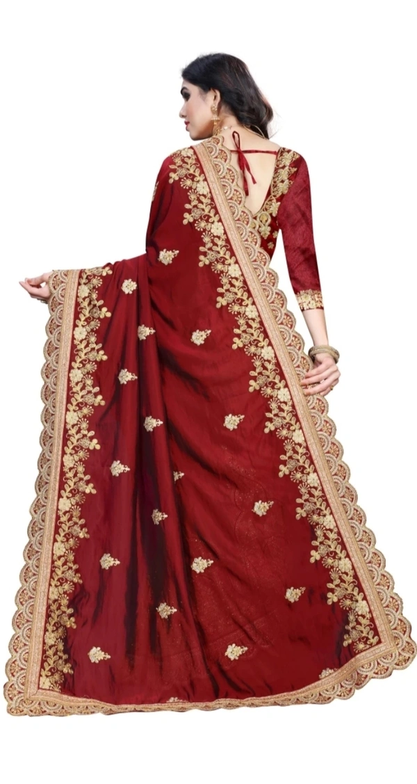 Zora Embroidered Bollywood Silk Blend Art Silk Saree - Maroon