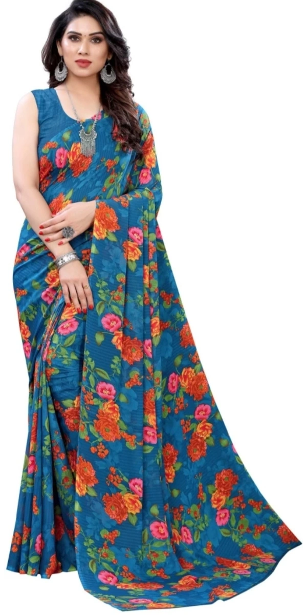 Zora Printed, Floral Print Daily Wear 3 saree - Silver