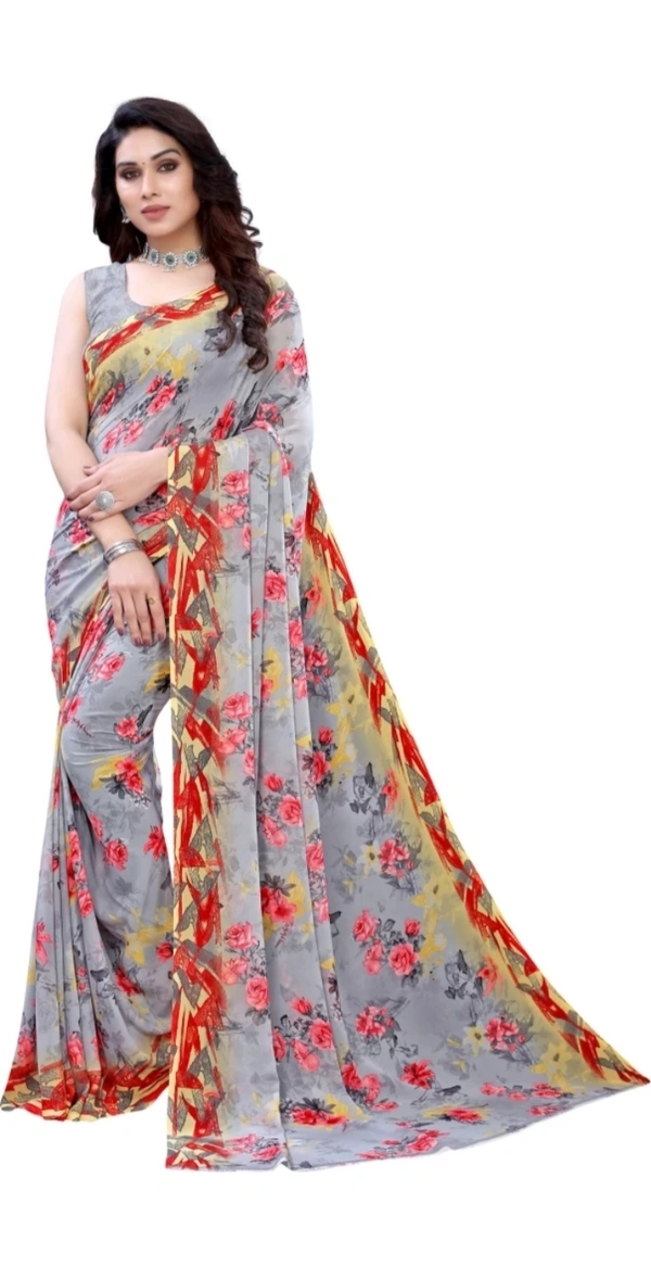 Zora Printed, Floral Print Daily Wear 3 saree - Silver