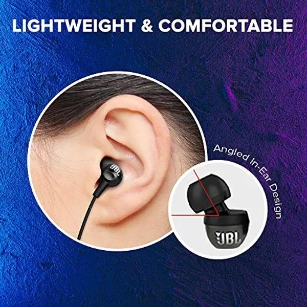 JBL Jbl C100Si Jbl Pure Bass Sound, One Button Multi-Function Remote, Angled Buds Wired In Ear Earphones With Mic For Comfort Fit (Black) - Black